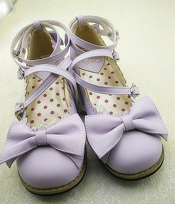 (Buyforme)Lovely Lolita Low Heel Cross Strap  Bow Tie Princess Shoes