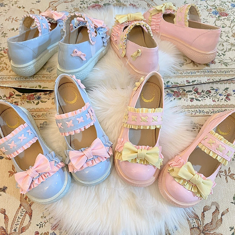 Fairy Godmother~Cute Lolita Shoes Bow Candy-Colored Lolita Flat Shoes