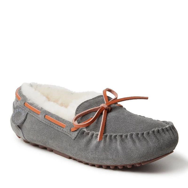 Fireside By Dearfoams Women's Victoria Genuine Shearling Moccasin with Tie