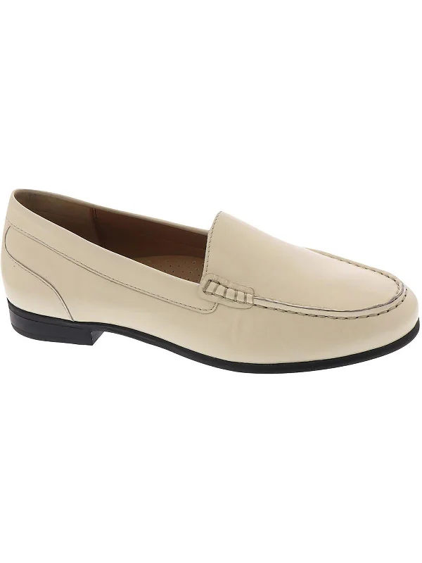 Katie Womens Leather Block Heel Loafers