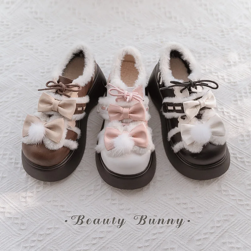 Beauty Bunny~Kawaii Lolita Shoes Fleece Round Toe Leather Shoes