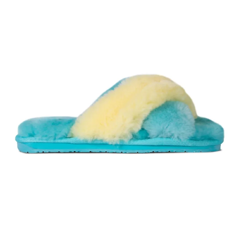 Ladies Duo-Tone Emma Sheepskin Slipper In Blue/yellow