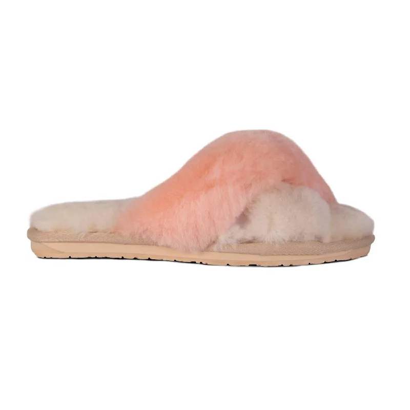 Ladies Duo-Tone Emma Sheepskin Slipper In Cream/peach