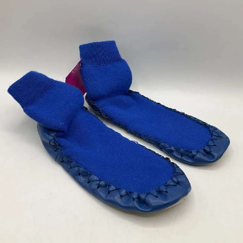 Size 1-3Y: Hanna Andersson Blue Sock Leather Sole Slippers