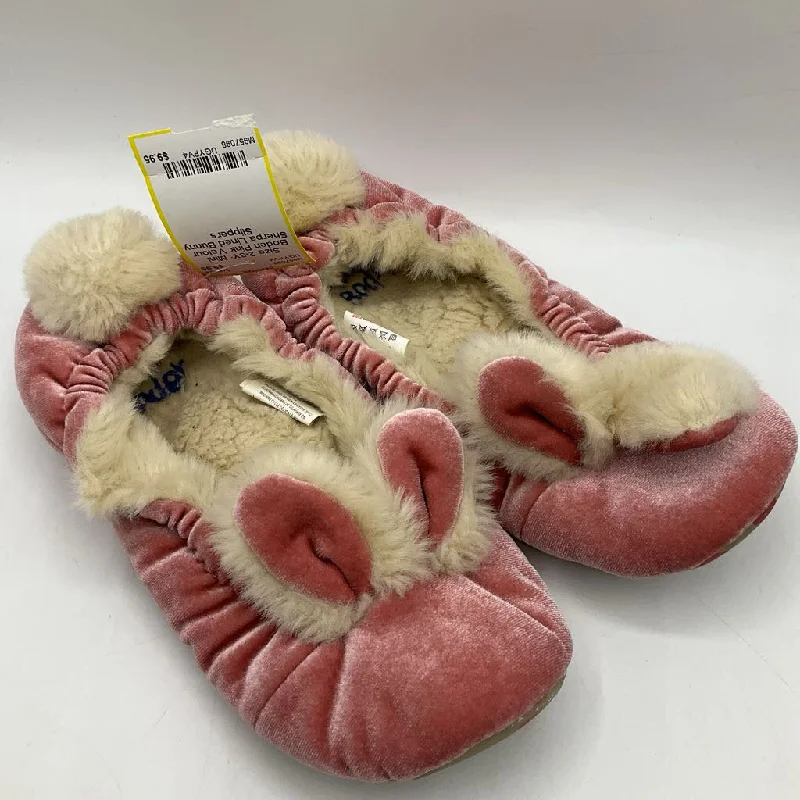 Size 2-3Y: Mini Boden Pink Velour Sherpa Lined Bunny Slippers