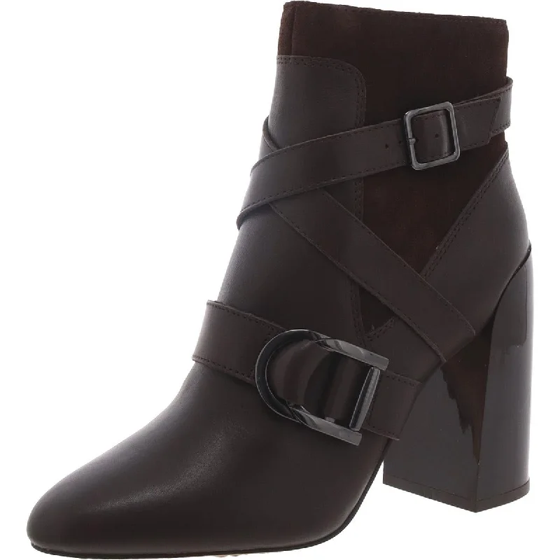 Vince Camuto Womens Leather Stacked Heel Booties