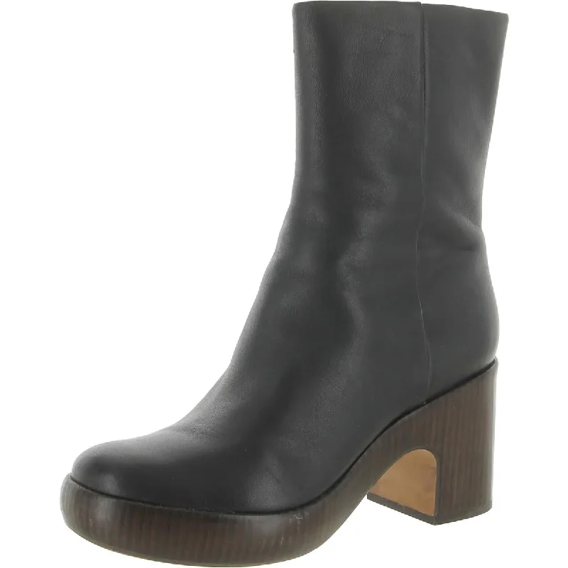 Vince Womens NICCO CLOG Leather Block Heel Mid-Calf Boots