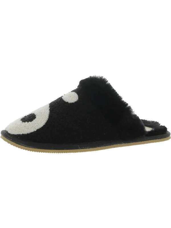 Yin Yang Womens Faux Fur Slip On Slide Slippers