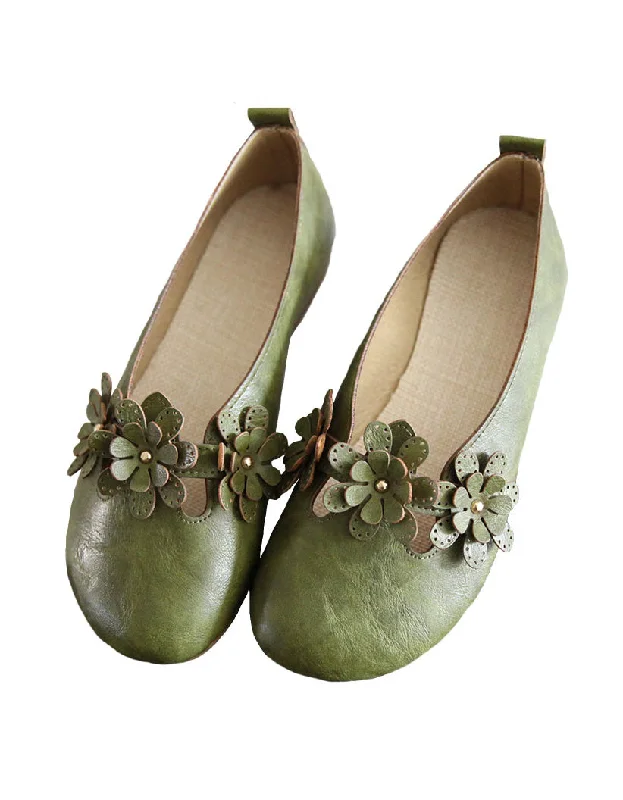 Flower Soft Leather Retro Flat Shoes for Women