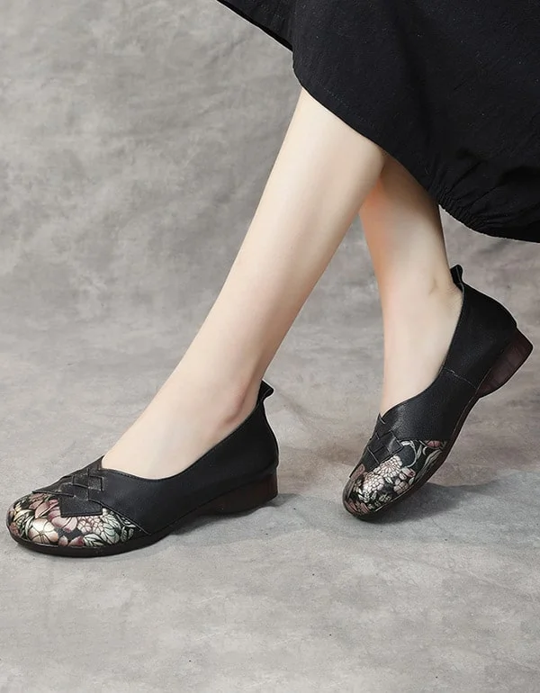 Handmade Leather Printed Retro Flat Shoes