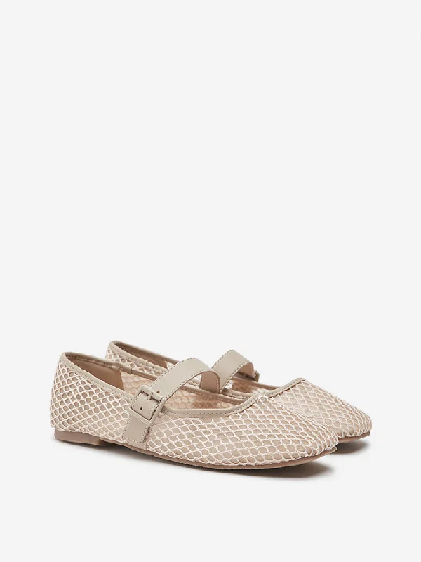 LUNA BLU Beige Mesh Detailed Mary Jane Shoes