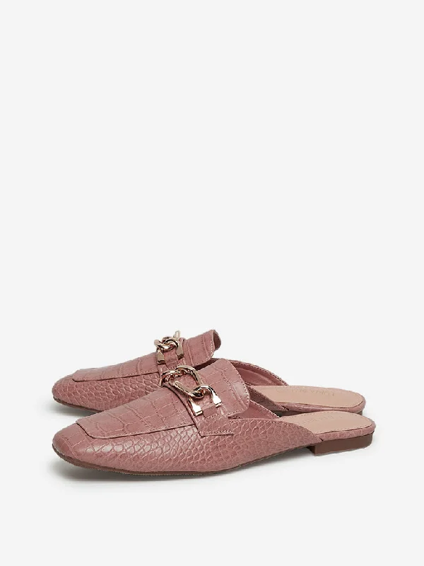 LUNA BLU Beige Snake Textured Mules