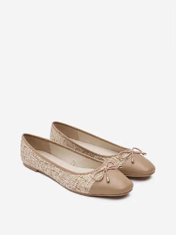 LUNA BLU Taupe Jute Bow-Detailed Ballerina