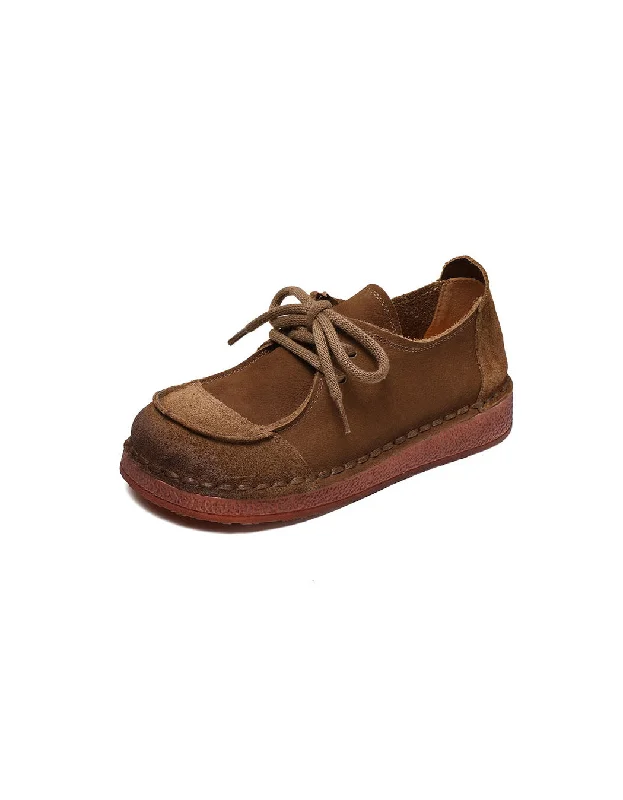 Soft Leather Lace-up Handmade Retro Flat Shoes