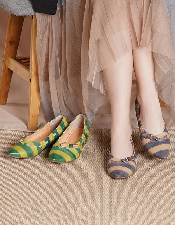 Spring Stripe Slip-on Pointed Flat Shoes